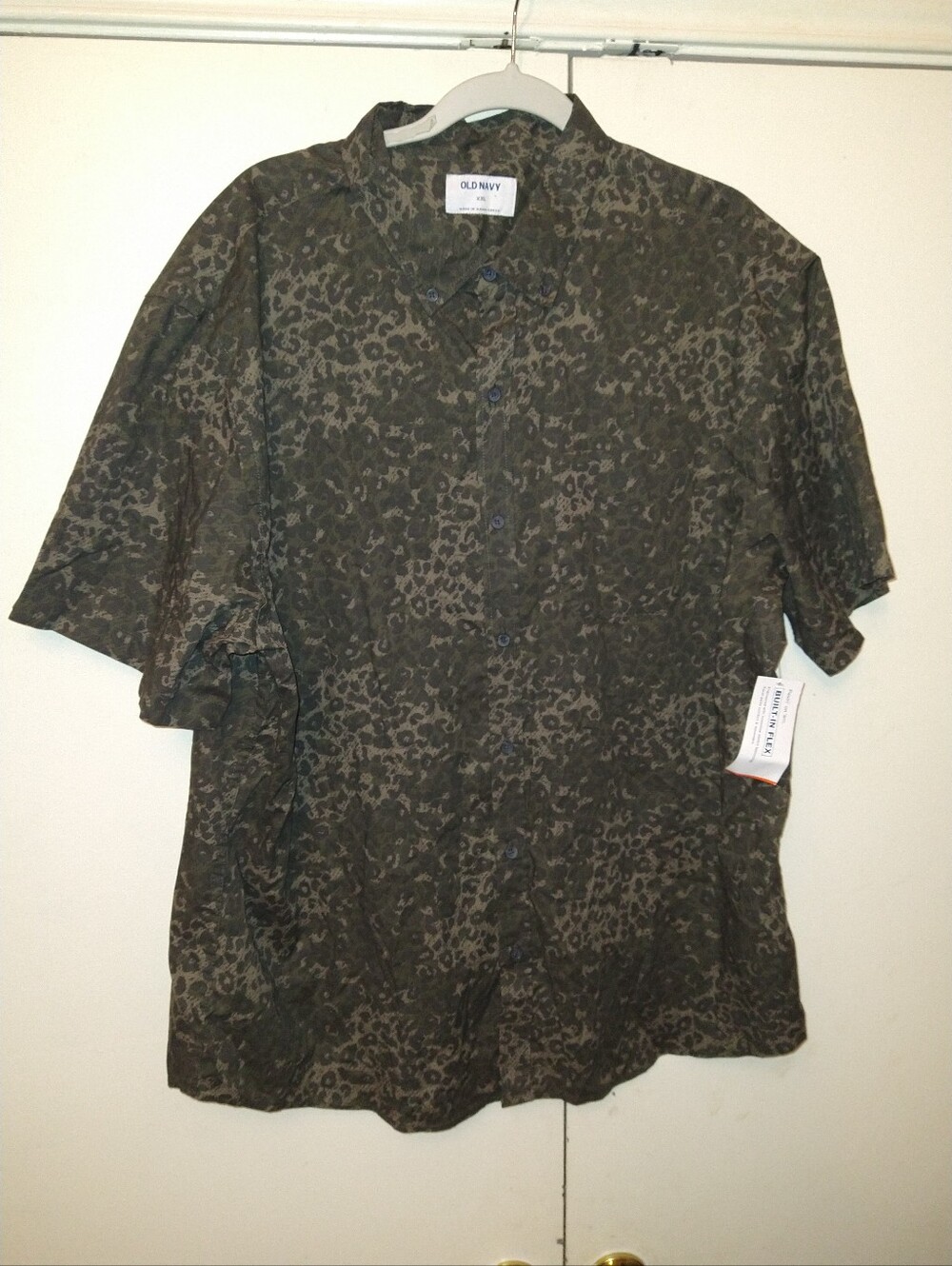NWT Old Navy Built-In Flex Leopard Camo Print Short Button Down Shirt Men's XXL